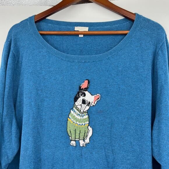 Talbots plus size Women’s Sweater Small Knit Pullover French Bulldog Dog Blue 3X - Picture 5 of 8